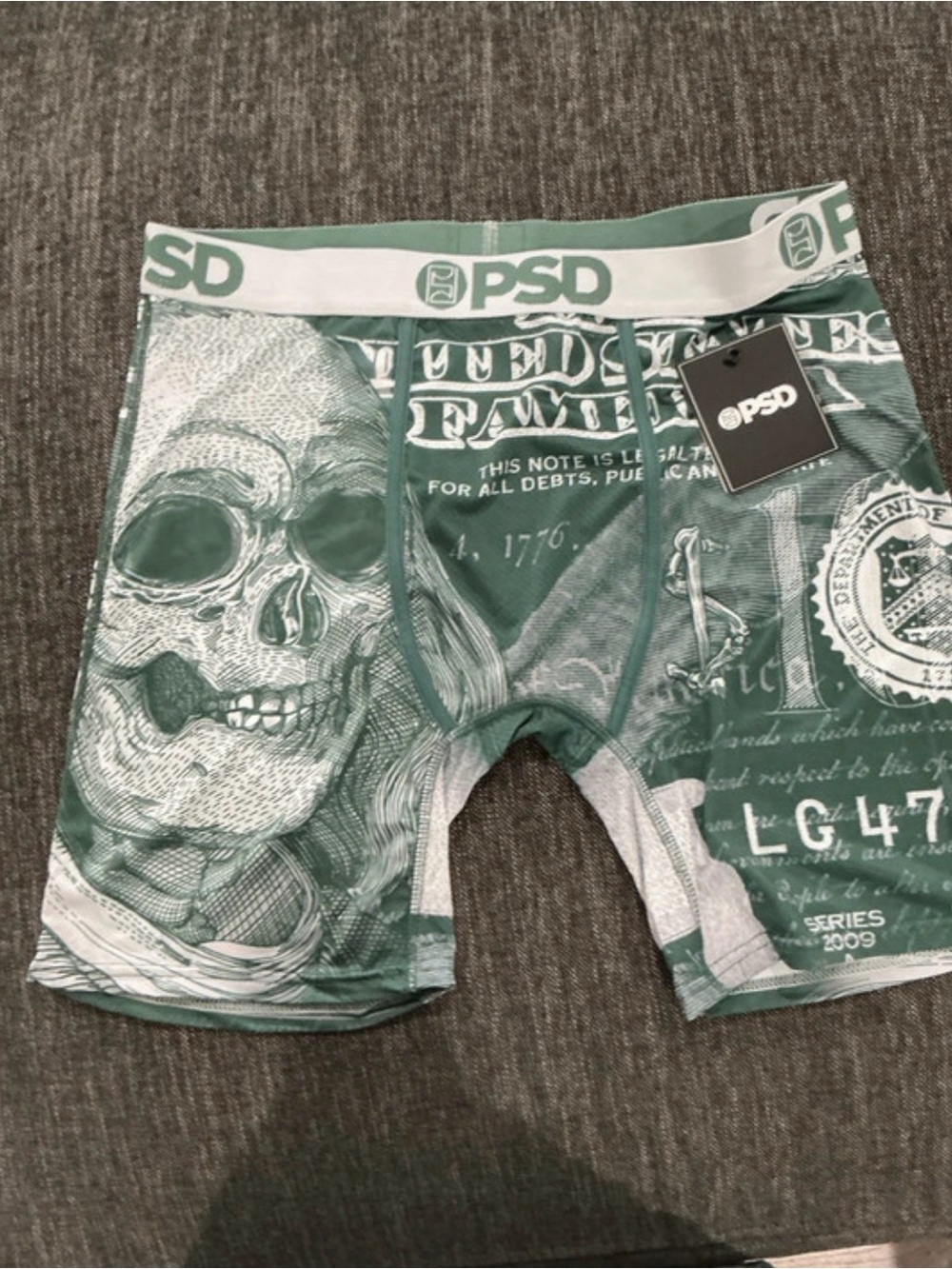 PSD Men’s Teal Graphic Money Skull Boxer Briefs